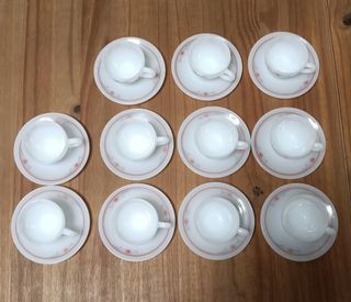 Lote 11 tazas y 11 platos cristal opalino, vintage