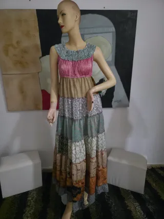 Vestido largo estilo hippie patchwork