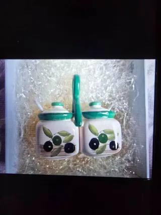 Zuccheriera/Saliera Ceramica Decorata Olive