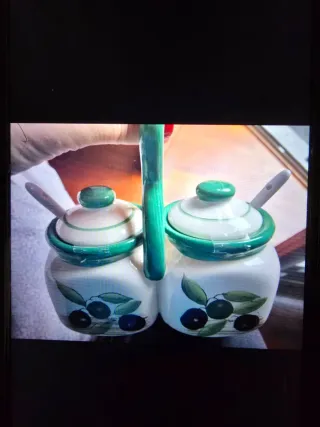 Zuccheriera/Saliera Ceramica Decorata Olive