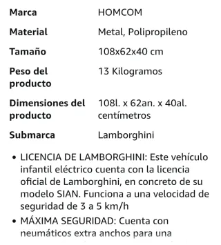 HOMCOM Coche Eléctrico para Niños de +3 Años Lambo