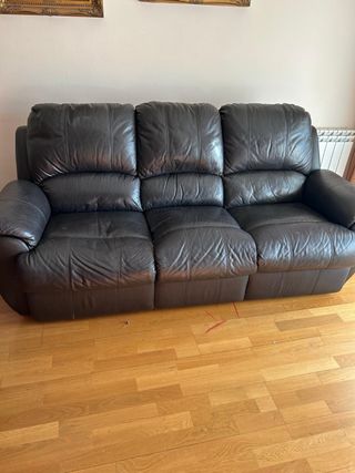 Sofá de piel negro 3 plazas