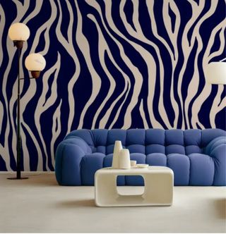 Papel Pintado Cebra Beige y Azul 12m