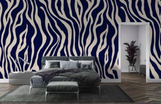 Papel Pintado Cebra Beige y Azul 12m