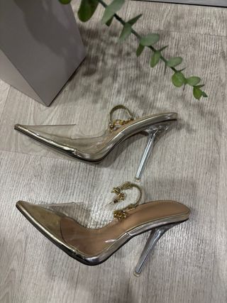 Zapatos tacón transparente dorados talla 36