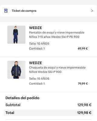 Conjunto ski Wedze 900 Pantalón Chaqueta talla 10