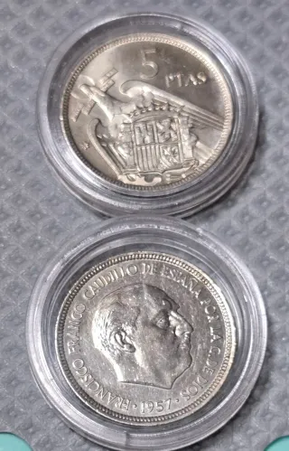 2 Monedas 5 Ptas España 1957 SC