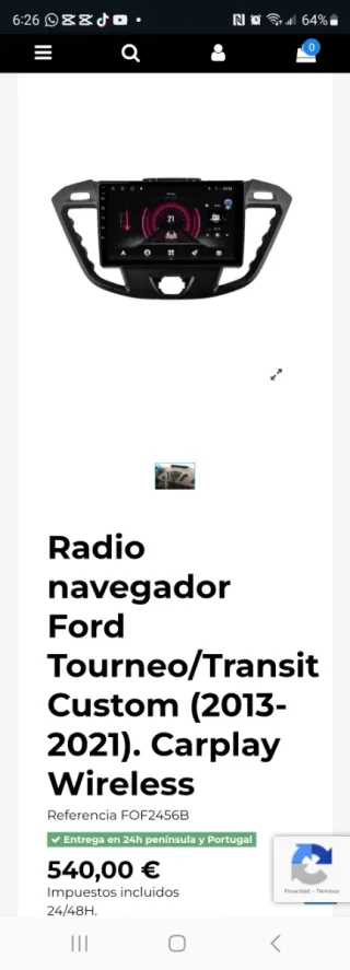 Radio Navegador Ford Tourneo/Transit Custom