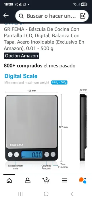 Báscula Cocina GRIFEMA Digital Acero Inox