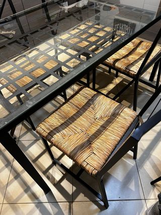 Mesa de comedor cristal y forja