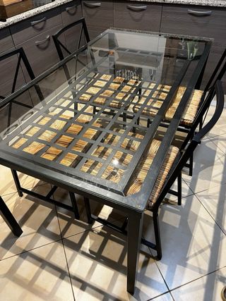 Mesa de comedor cristal y forja