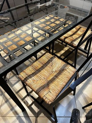 Mesa de comedor cristal y forja