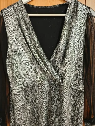 Vestido fiesta plateado y negro