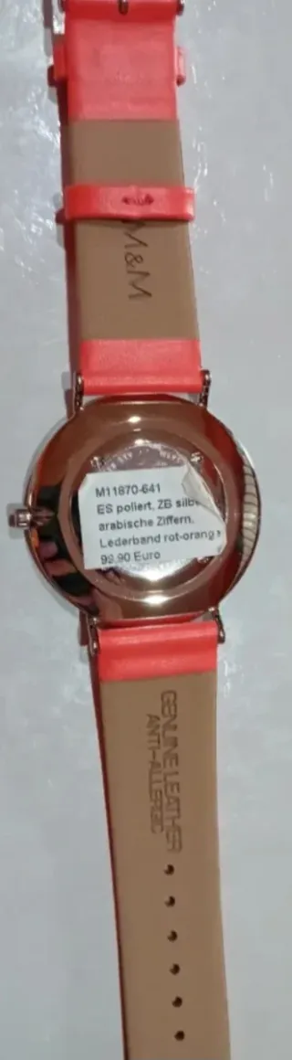 Reloj M&M Correa Roja y Esfera Plateada