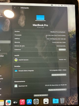 MacBook Pro 2018 i7 16GB Plata