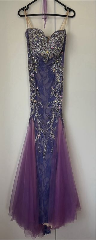 Abito da sera viola con strass