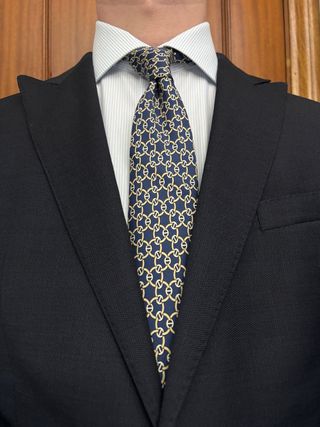 Corbata Hermès Azul y Dorada