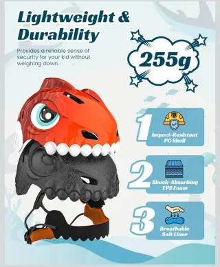 Casco Bicicleta Infantil Dinosaurio Rojo