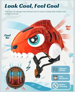 Casco Bicicleta Infantil Dinosaurio Rojo