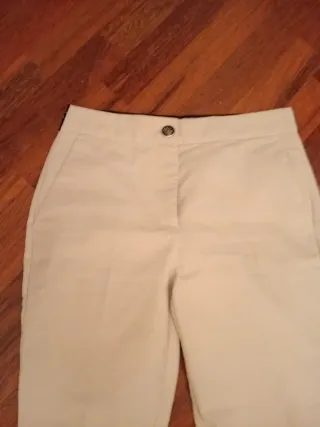 Pantalón recto Zara Mujer Talla M Crema