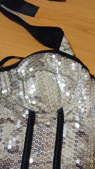 Corpiño lentejuelas plateadas talla L