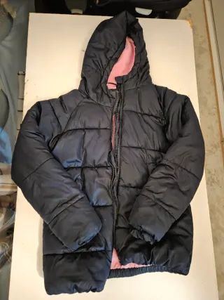 Abrigo acolchado niña azul con forro rosa