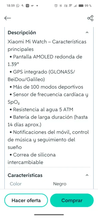 Reloj Xiaomi Mi Watch Negro