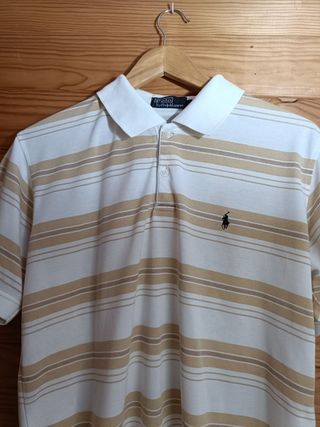 Polo Ralph Lauren Manga Corta Color Beige y Blanco