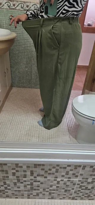 Pantalón elástico verde mujer