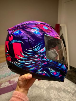 Casco Moto Icon Diseño Pavo Real