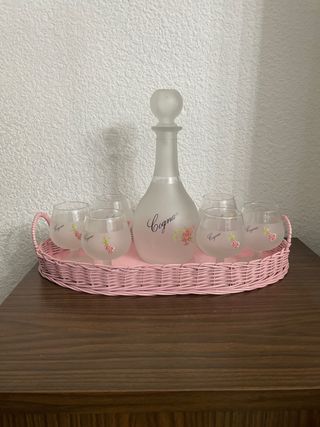 Juego de Cognac con Bandeja Rosa