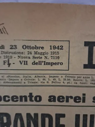 Giornali storici anni 40 " Il Piccolo "