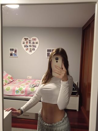 Top blanco manga larga crop