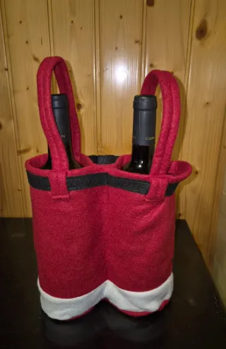 Bolsa Portavinos Navideño Rojo y Blanco.