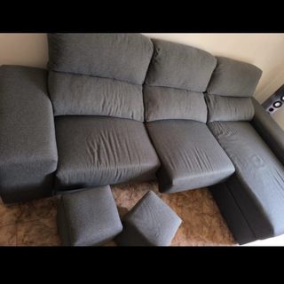 Sofá cheslong 3 plazas gris tela