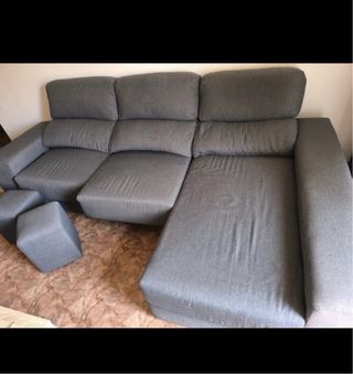 Sofá cheslong 3 plazas gris tela