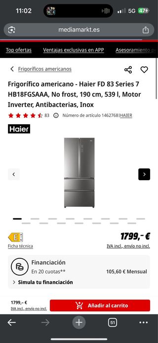 31.Frigorifico Haier Cajón Francés Cristal Nuevo!