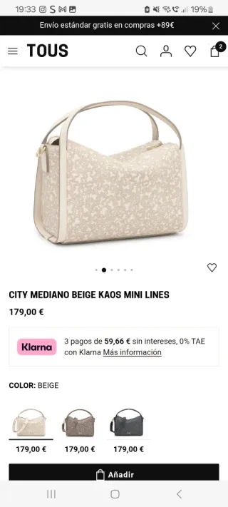 Bolso Tous City Kaos Beige con acabados en dorado