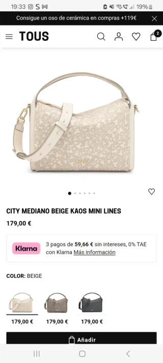 Bolso Tous City Kaos Beige con acabados en dorado
