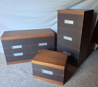 Conjunto Cajoneras Dormitorio Madera y Piel Sintét