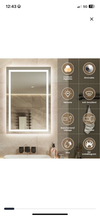 Espejo de baño LED tricolor Anti-vaho. Regulable.