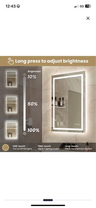 Espejo de baño LED tricolor Anti-vaho. Regulable.