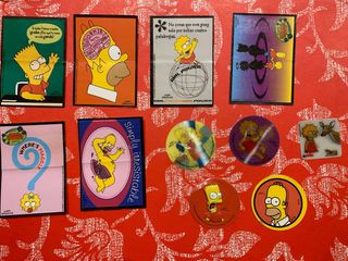 Lote cromos y tazos Boomer Simpsons
