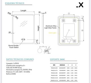 Espejo Baño LEDIMEX PRAGA 100x80