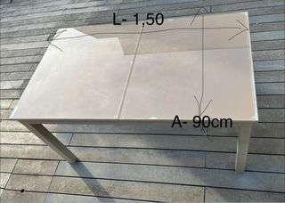 Mesa de jardín extensible cristal metal gris/beig