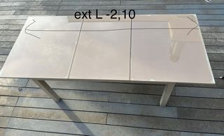 Mesa de jardín extensible cristal metal gris/beig