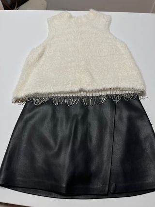 Conjunto Top Peluche y Falda Piel ZARA y MANGO