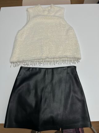 Conjunto Top Peluche y Falda Piel ZARA y MANGO