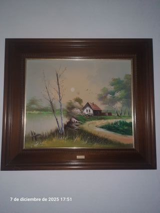 Quadro ad olio V. Soler Paesaggio Fiume