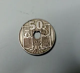 50 céntimos España 1949. Error de acuñación.